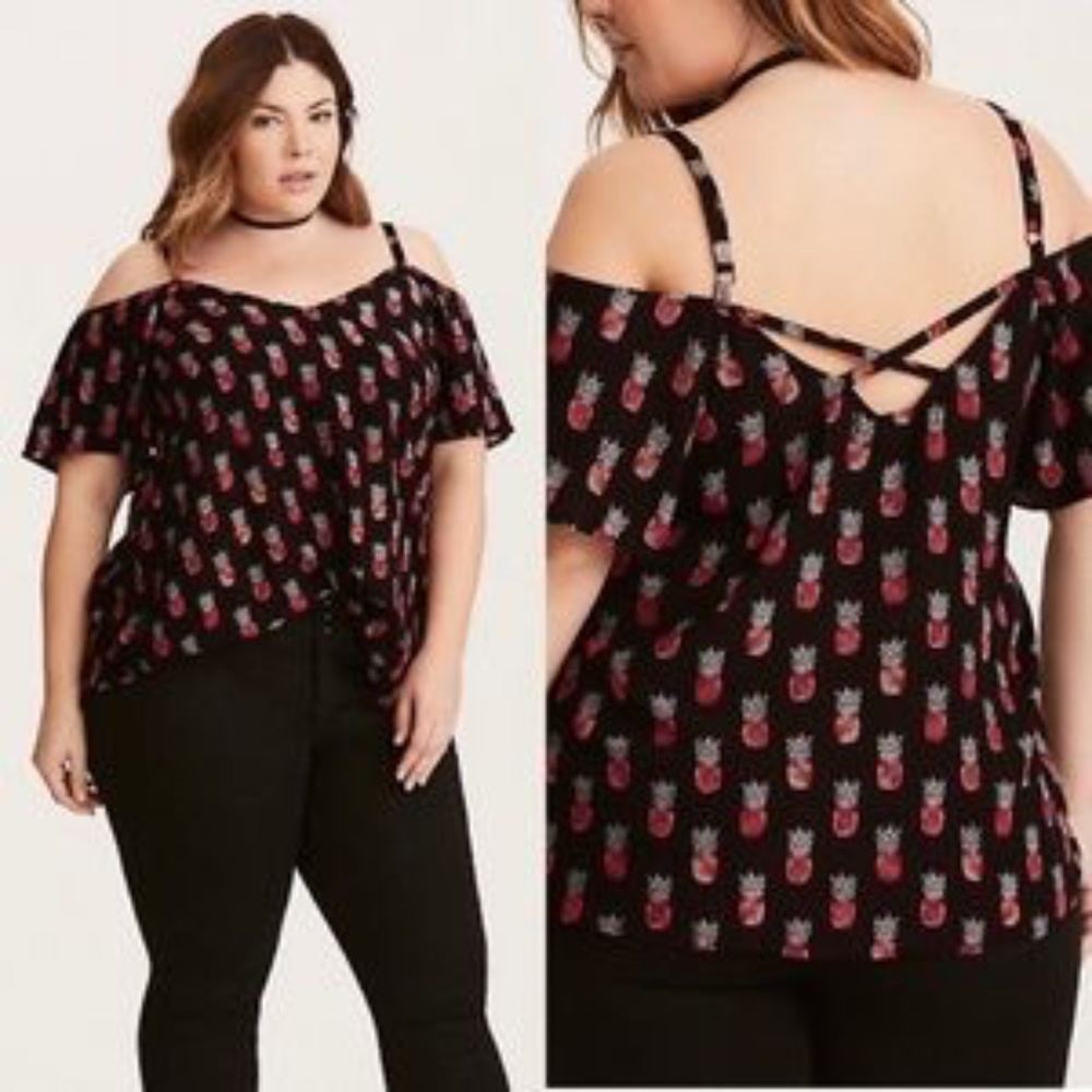 Torrid | Pineapple Print Cold Shoulder Cross Back Top